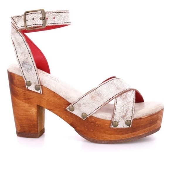 BED STU kalah strappy white distressed leather wooden platform heels Size 8 - Picture 17 of 17
